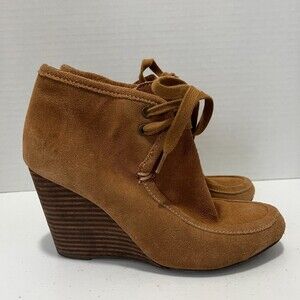 Kelsi Dagger Brooklyn Martha Lace Up Wedges Tan Suede Shoes Women's 6 M
